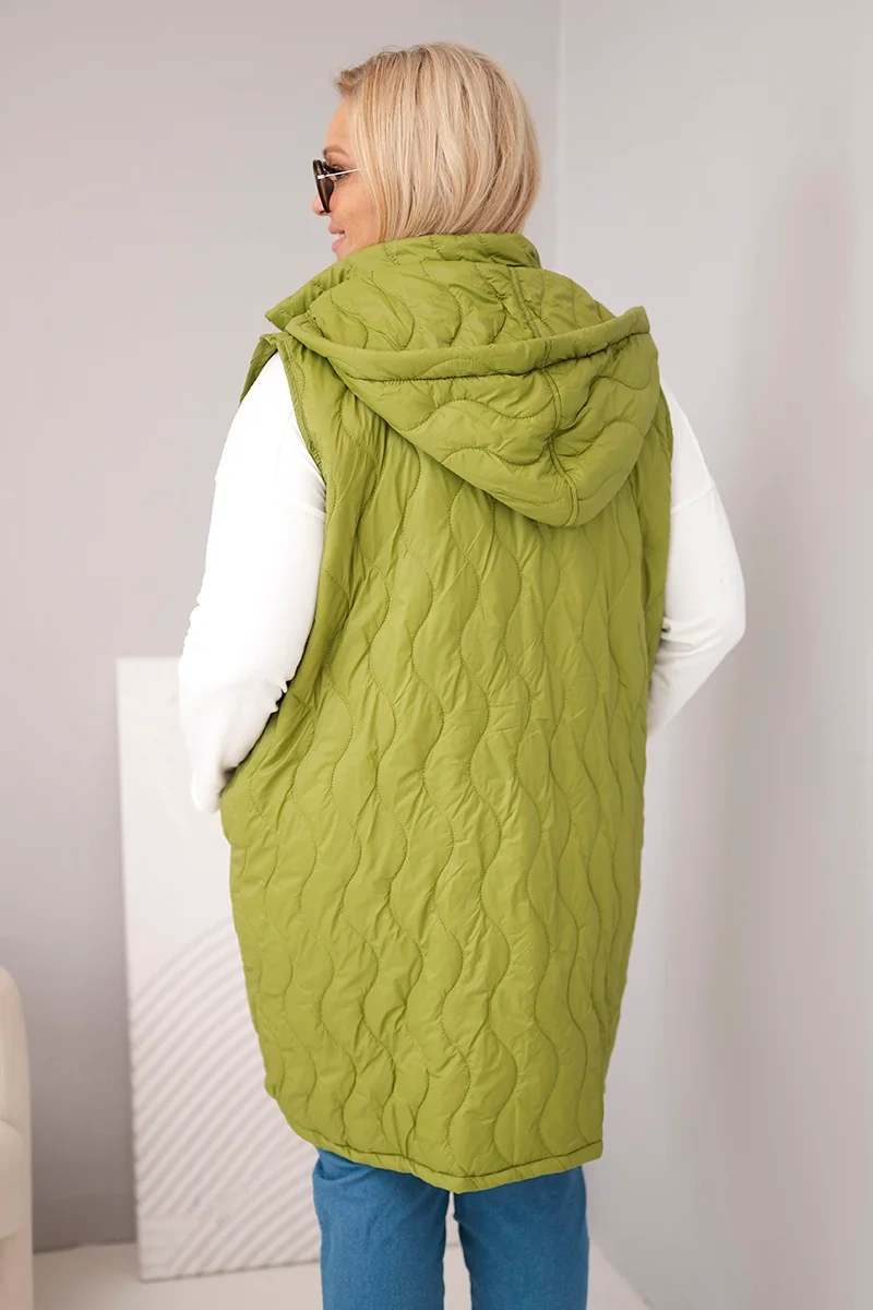 Kesi Dámska Plus Size prešívaná vesta s kapucňou olivová