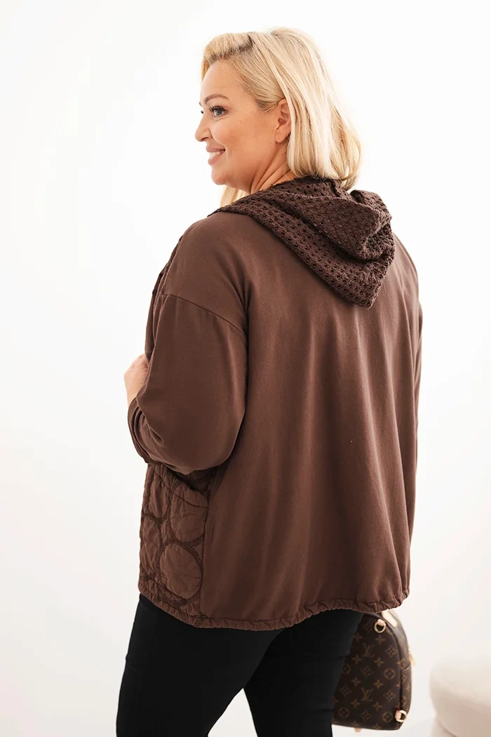 Kesi Włoski Women's Plus Size cotton zip-up hoodie brown