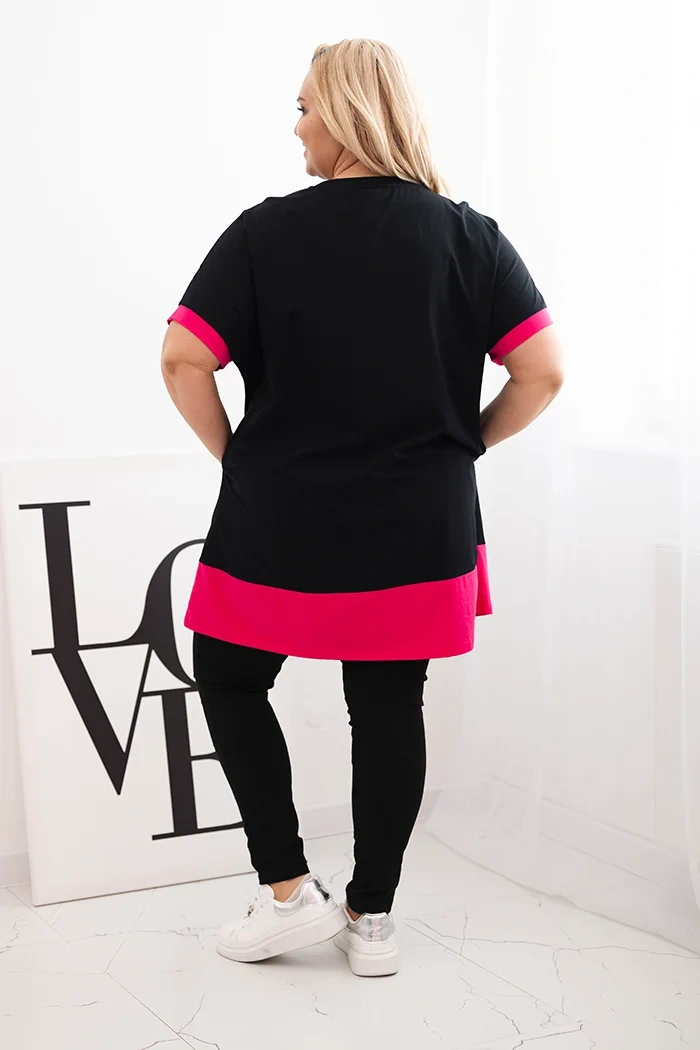 Kesi Włoski Fuksiová dámska tunika Plus Size s kvetinovým vzorom a ozdobnými perličkami