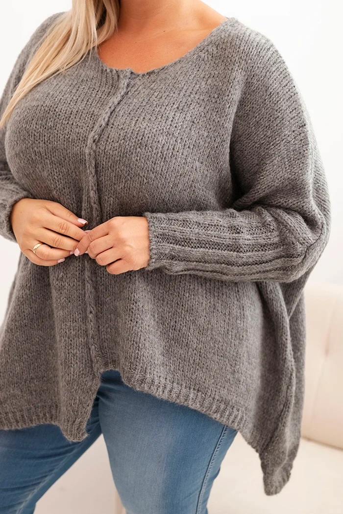 Kesi Włoski Dámsky sveter Plus Size z akrylom s voľným strihom a rukávom 3/4 grafitový