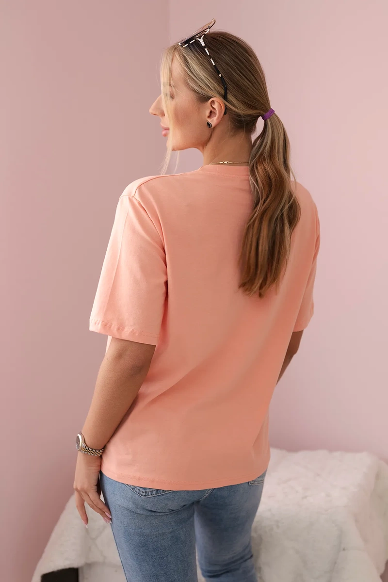 Cotton blouse with floral apricot print