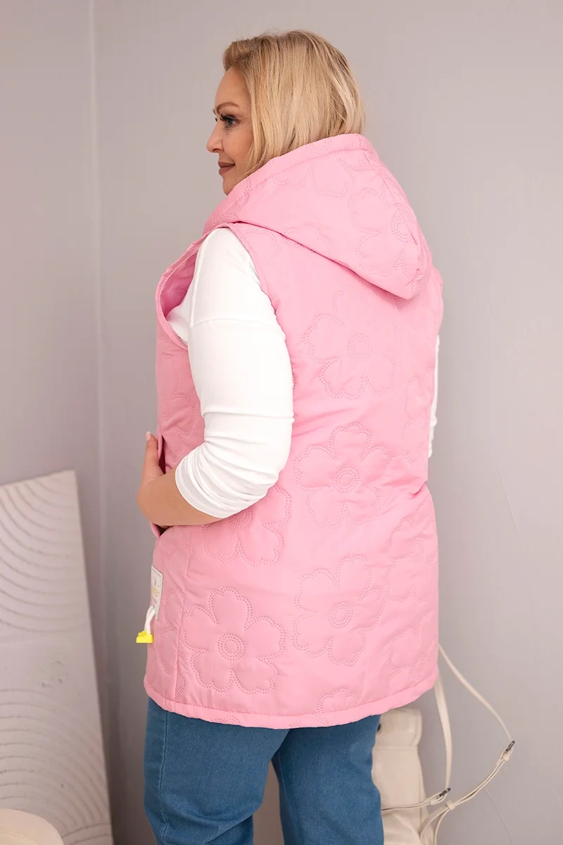 Dámska plus size vesta s kapucňou a kvetinovým prešívaním