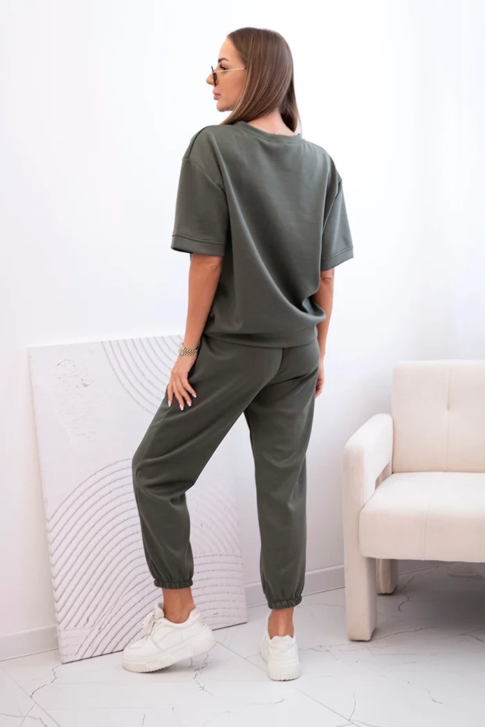 Kesi Włoski Women's viscose set with short sleeves and trousers khaki