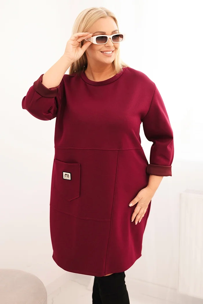 Kesi Włoski Plus Size women's dress butter with a pocket and 3/4 sleeve plum
