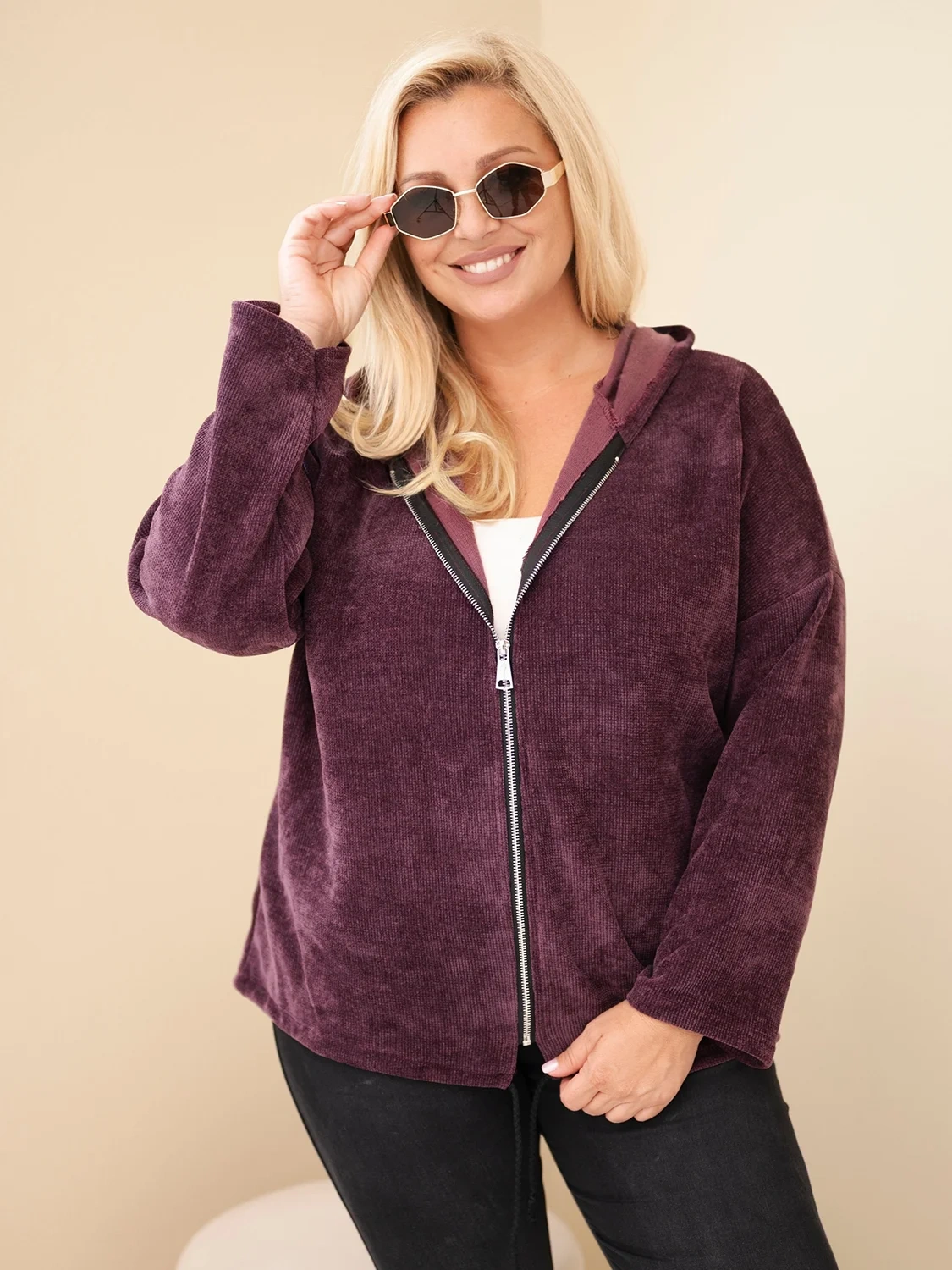 Kesi Włoski Plus Size dámská oversize manšestrová mikina
