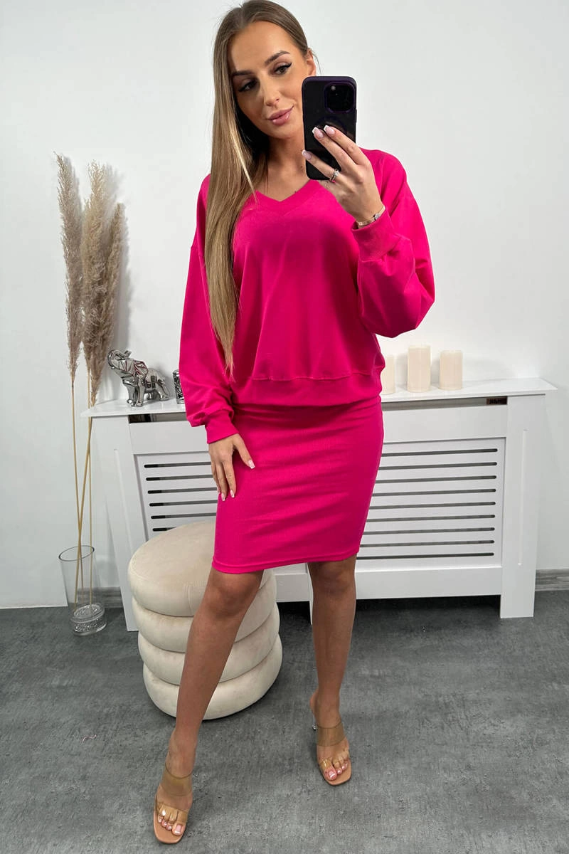 Set blouse + ribbed dress fuchsia