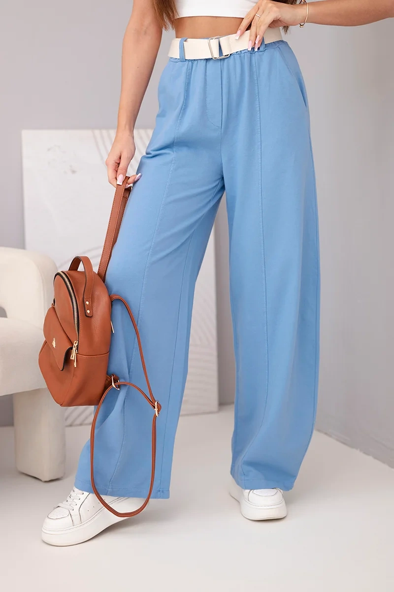 Dámské bavlněné kalhoty s páskem, denim modrá