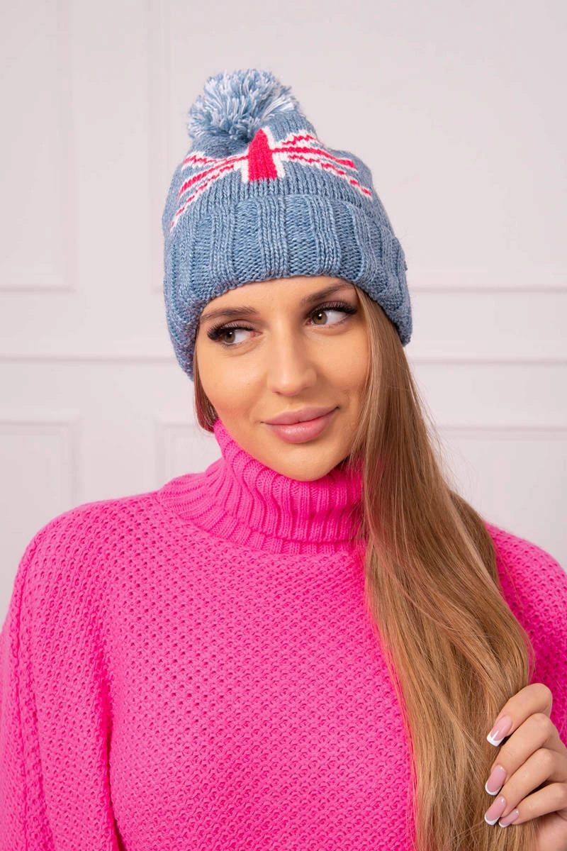 Kesi Dámská čepice s bambulí Elizabeth K386 denim