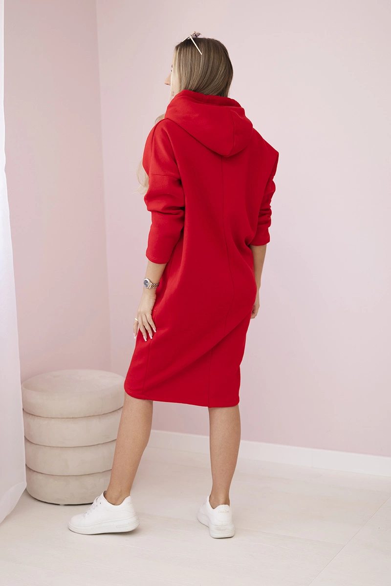 Dress with a hood and a slit on the side red