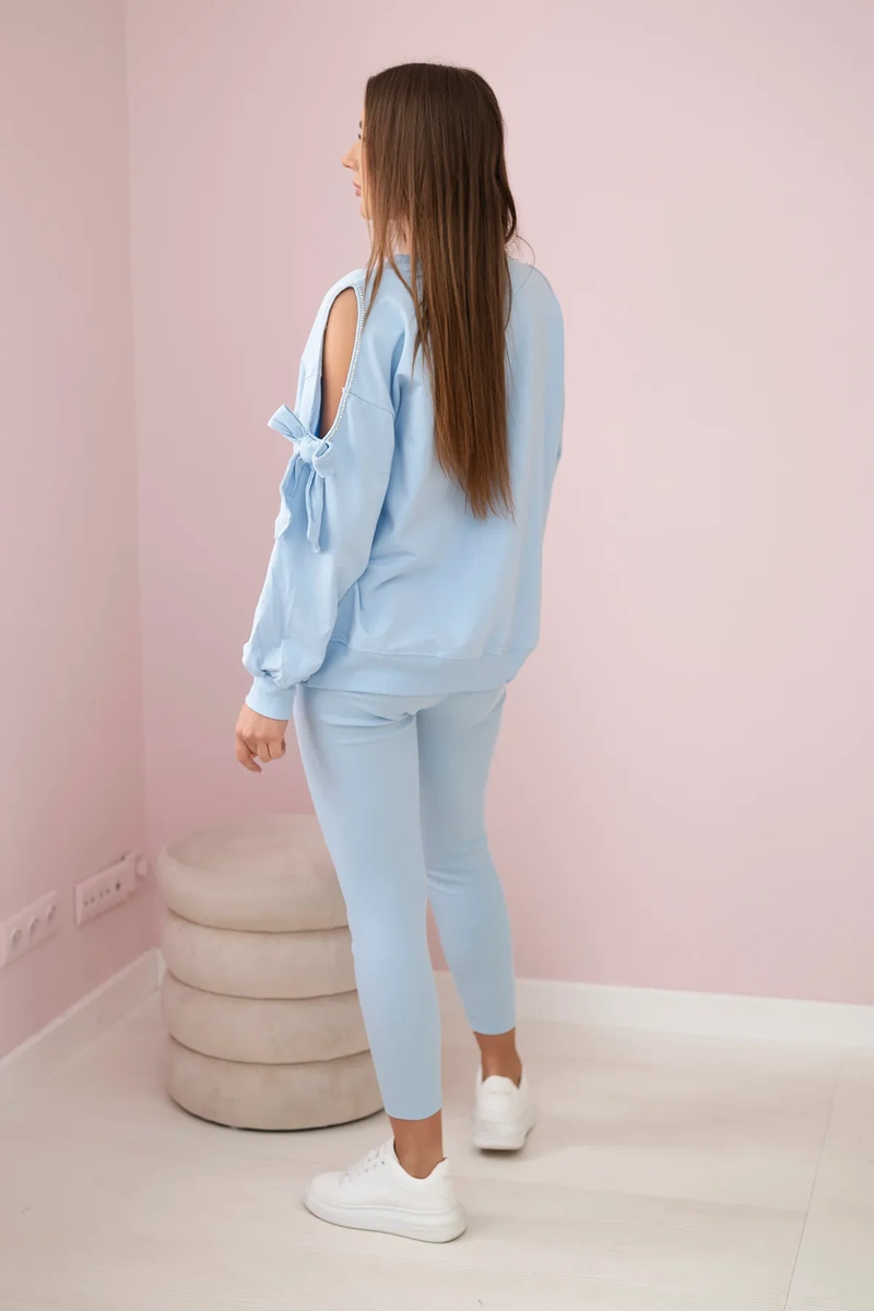 Set of sweatshirts with bow on the sleeves and leggings blue