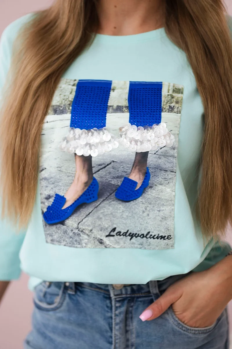 Blouse with 3D graphics with zircons mint