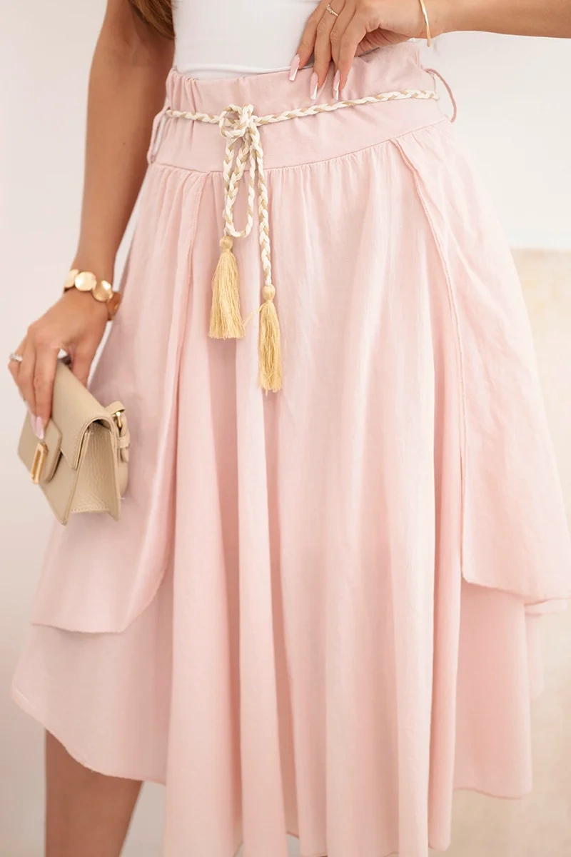 Dámska sukňa s pásom a volánmi ružová