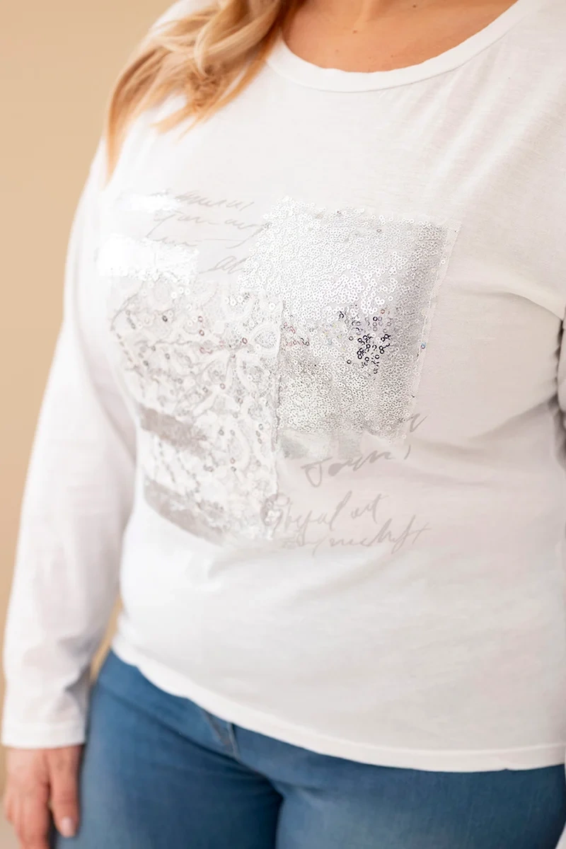 Kesi Włoski Dámska blúzka Plus Size s potlačou a dlhším zadným dielom biela