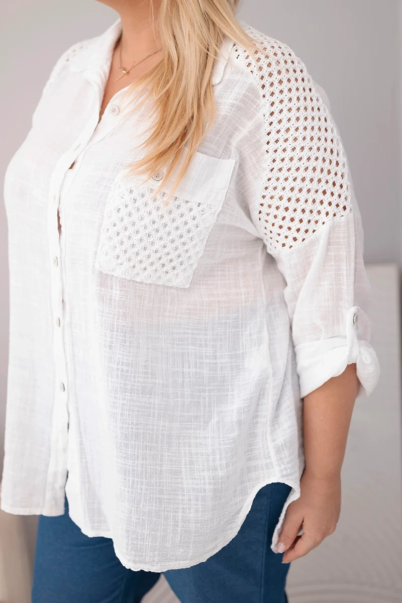 Plus size bavlnená košeľa s čipkou