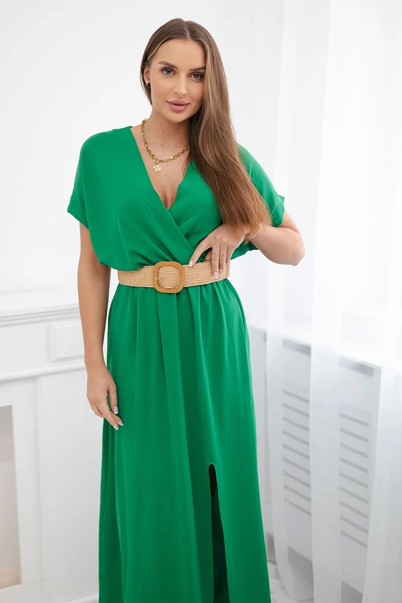 Kesi Włoski Long dress with a decorative belt green