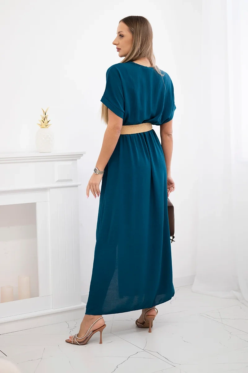 Kesi Włoski Long dress with a decorative belt nautical