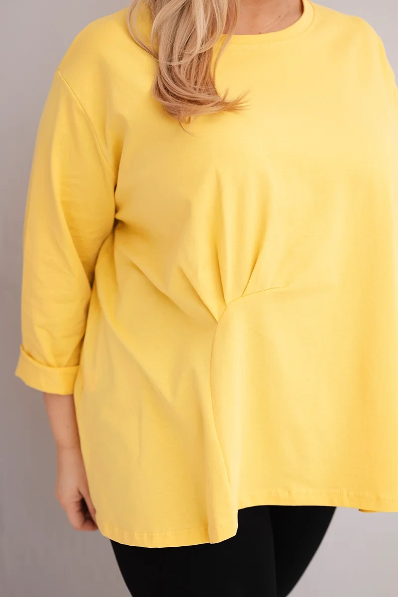 Kesi Włoski Dámska blúzka plus size s bavlnou a dlhým rukávom a nariasením žltá