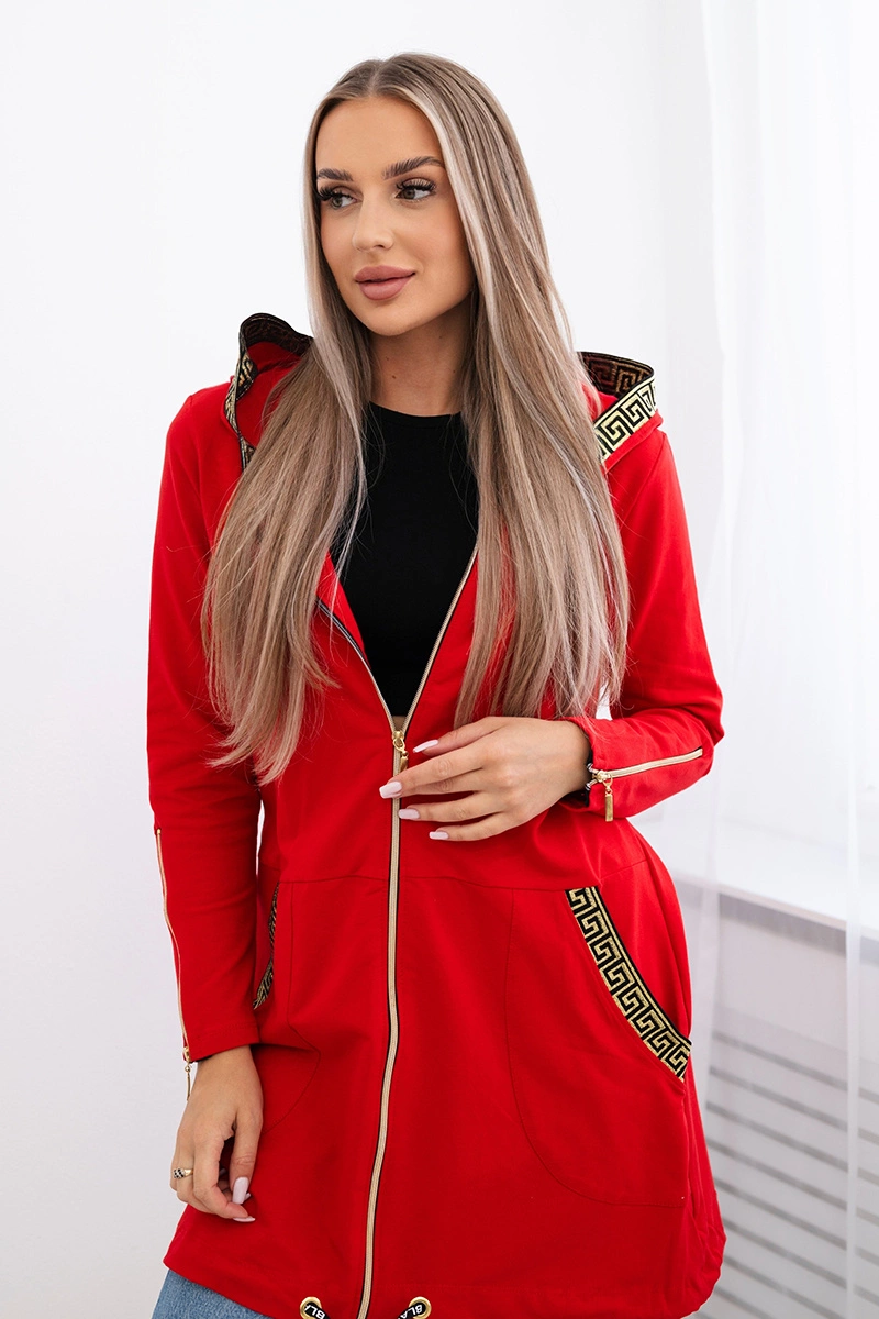 Sweatshirt with decorative belt in red color