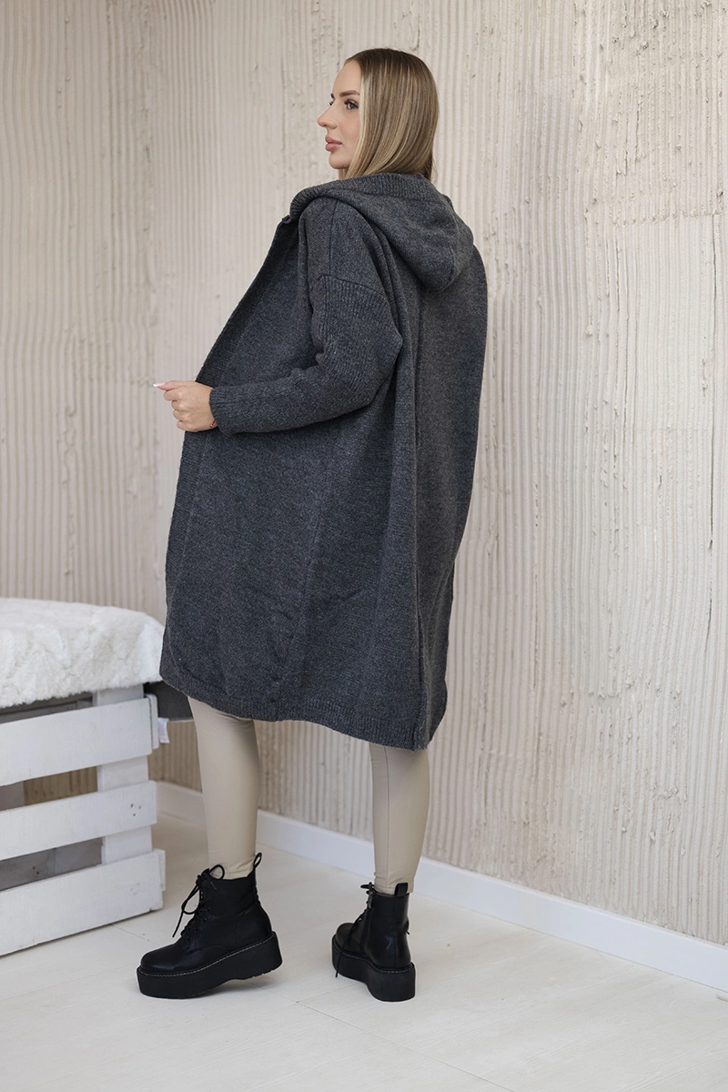 Cardigan sweater with a hood made of graphite