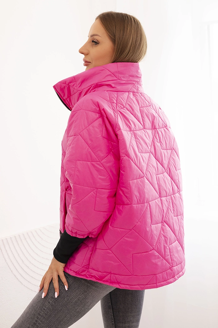 Kesi Włoski Women's quilted jacket with a short cut and collar pink