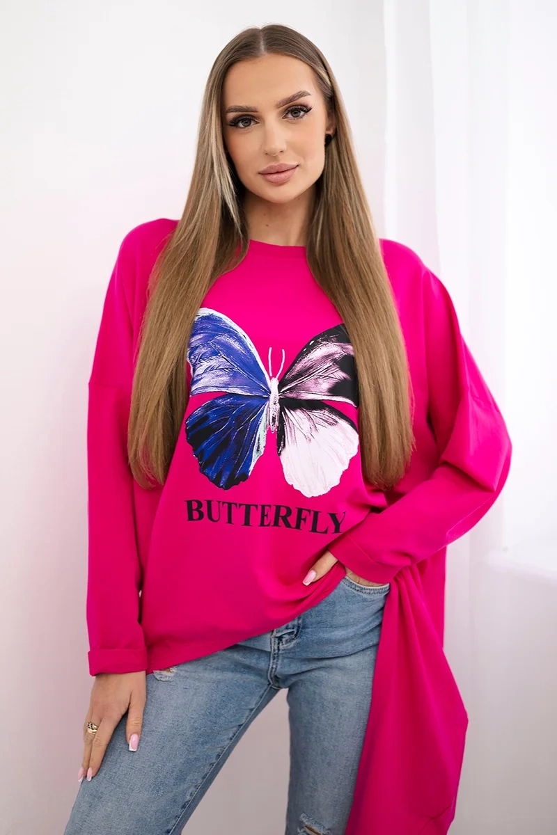 Blouse with an oversize fuchsia print