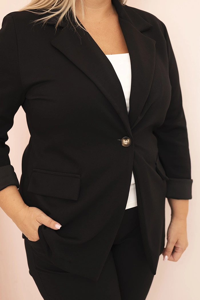 Kesi Włoski Women's Plus Size viscose blazer with long sleeves and collar black
