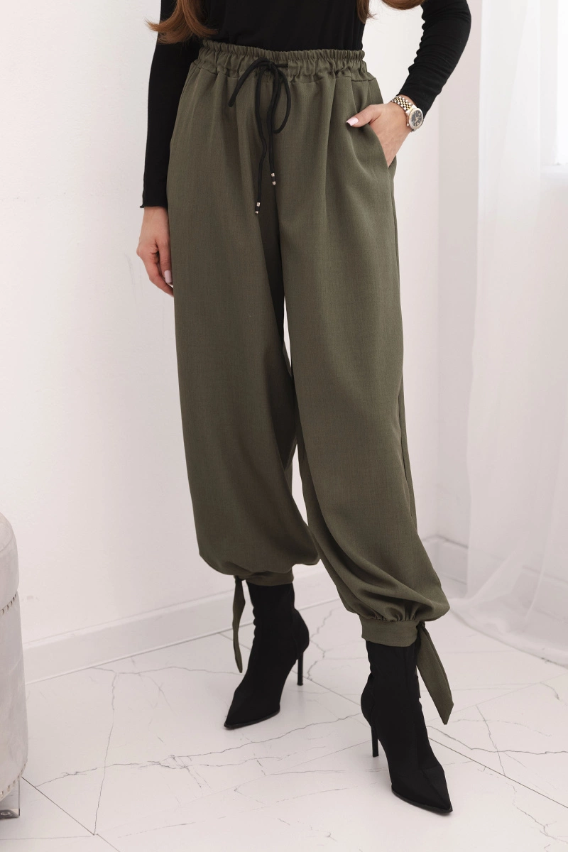 Kesi Włoski Women's wide-leg pants with tie at the bottom khaki