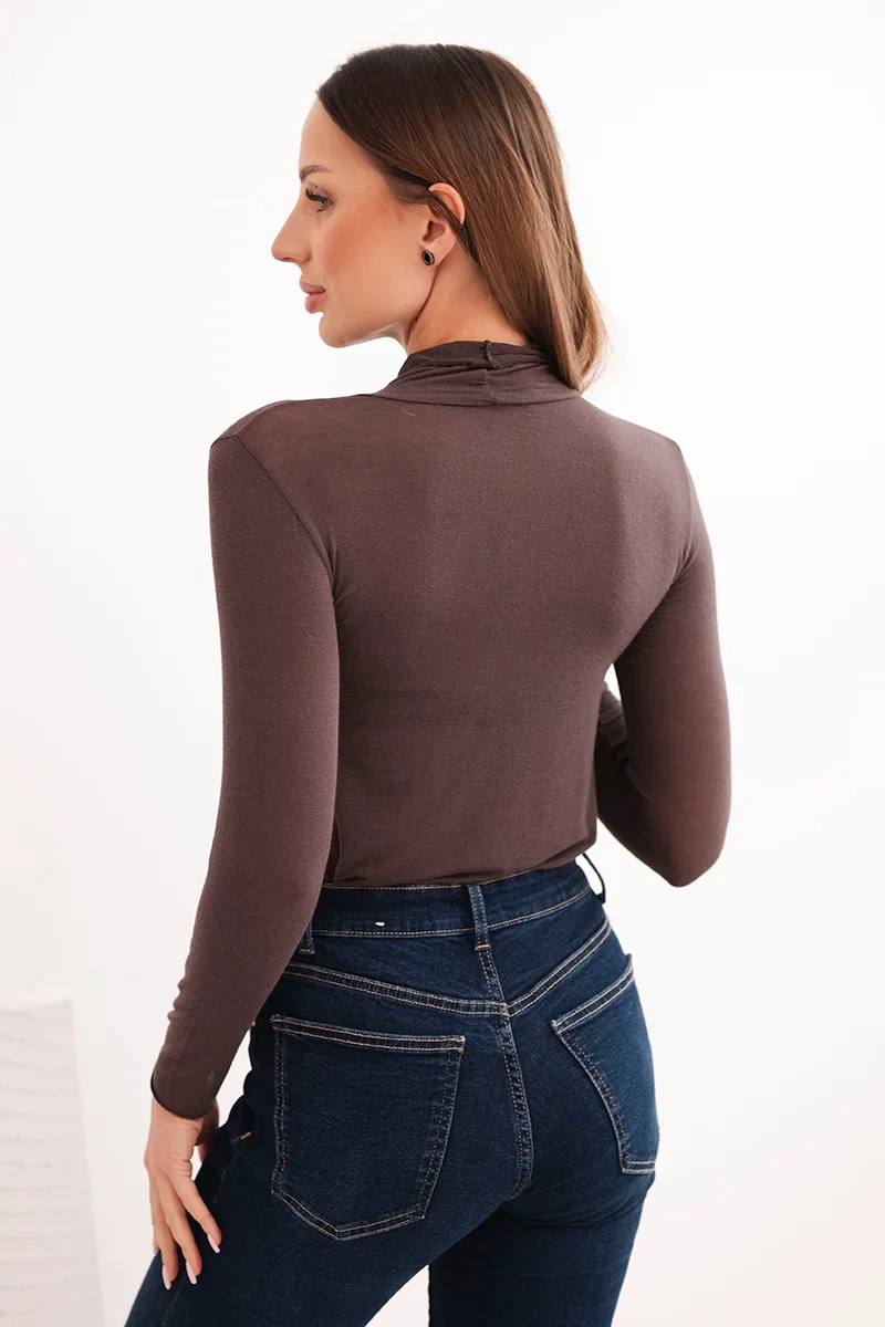 Kesi Włoski Women's cashmere turtleneck long sleeve blouse brown