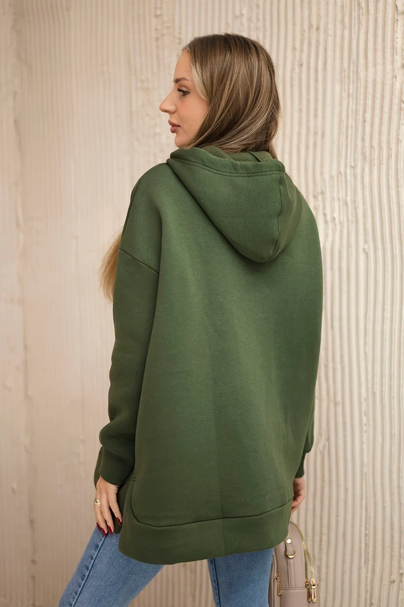 Insulated sweatshirt with side zipper khaki
