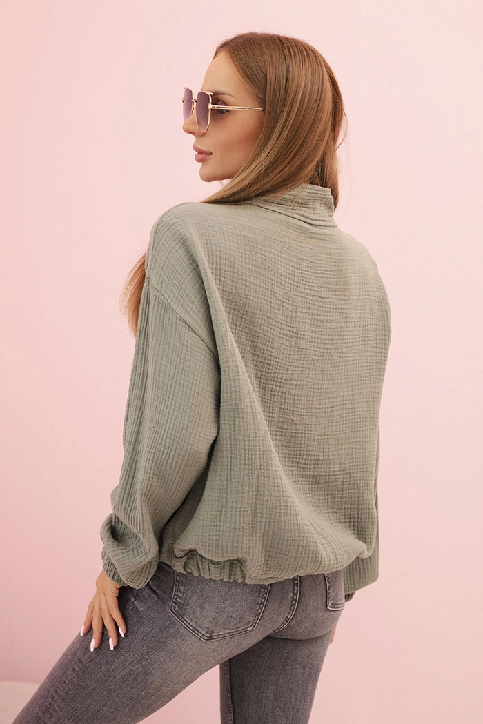 Kesi Włoski Women's muslin shirt with long sleeves khaki