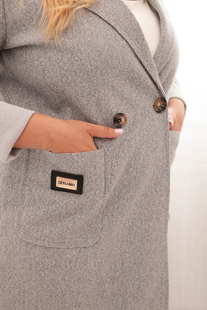 Kesi Włoski Elegant Plus Size women's coat with a collar and large pockets gray