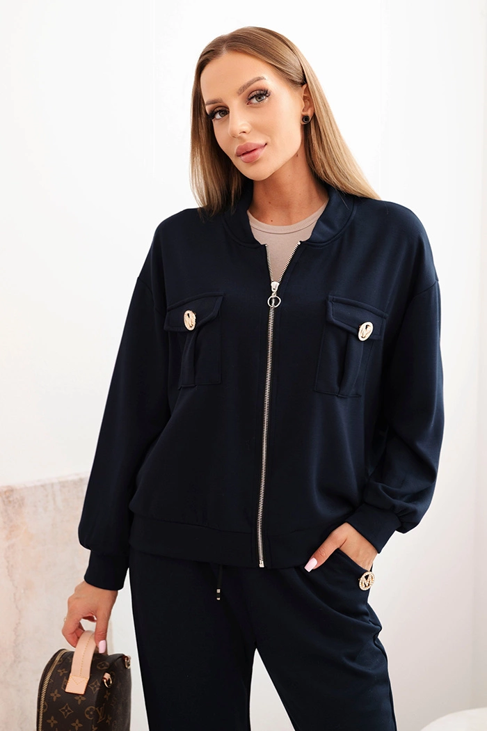 Kesi Włoski Ladies&#039; butter set made of viscose with a zip-up hoodie and pants navy