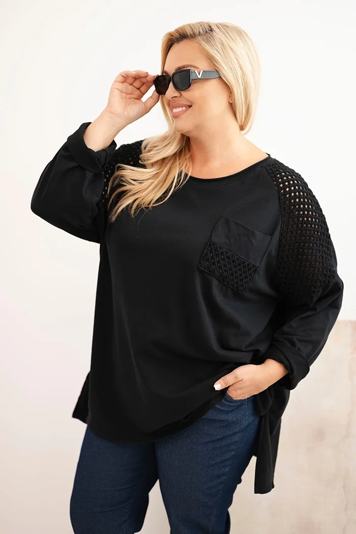 Kesi Włoski Women&#039;s Plus Size cotton blouse with print black