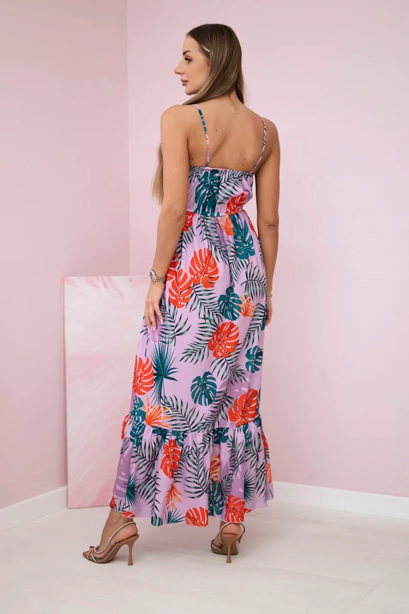 Dress with a purple leaf motif