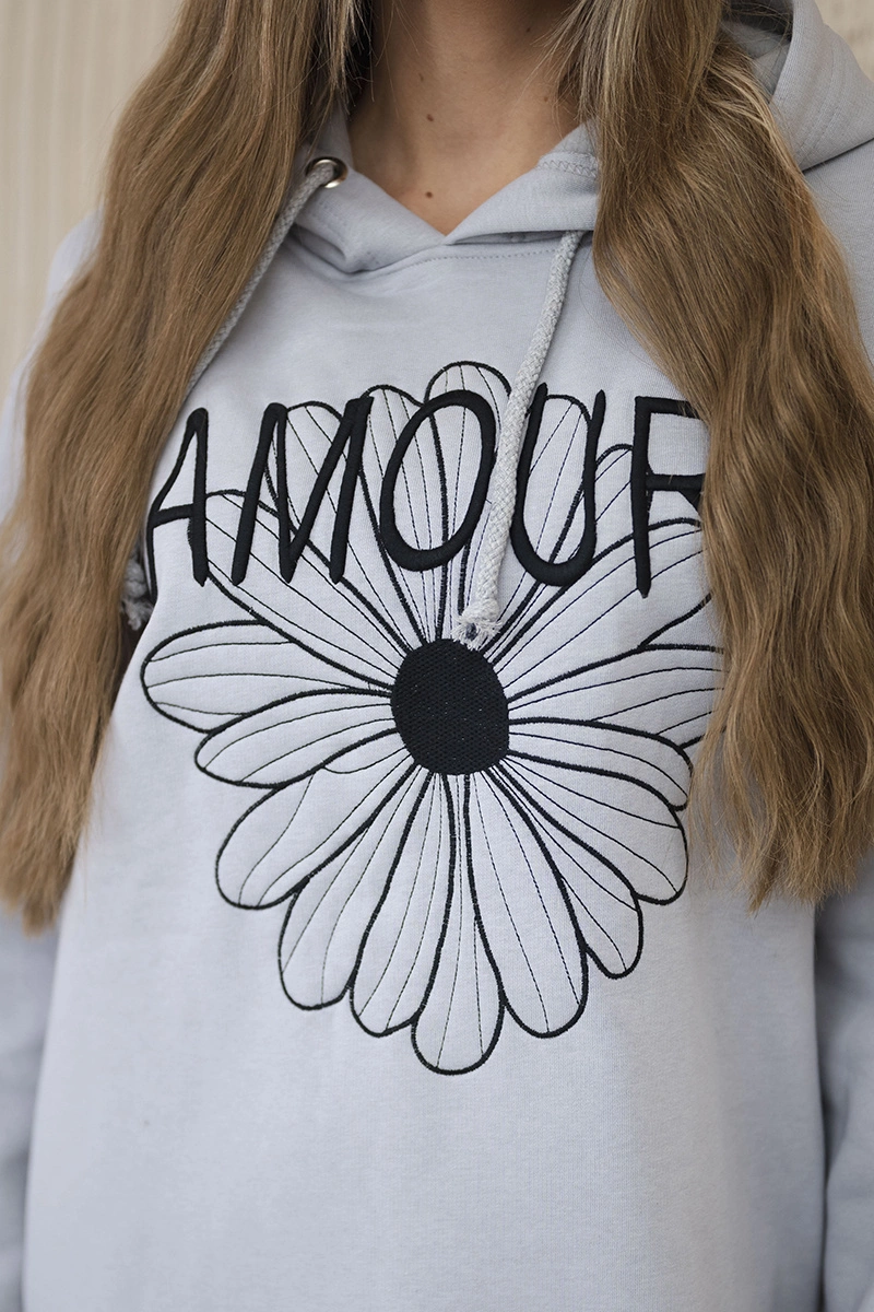 Long insulated dress with grey embroidery