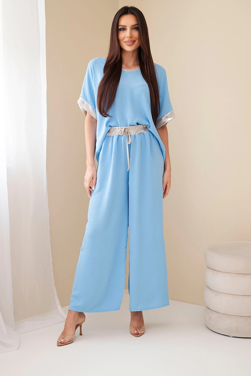 Италиански вискозен комплект Kesi със златни детайли в син цвят