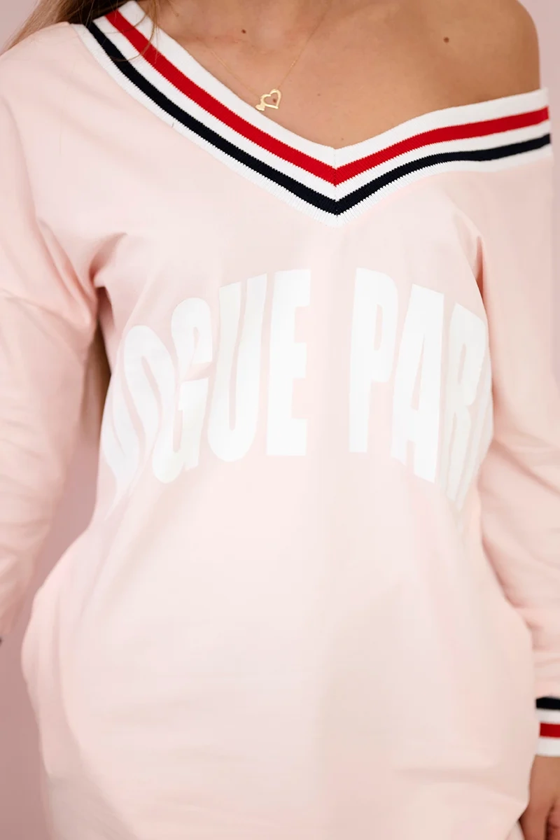 Paris Powder Pink Dress with V-Neck