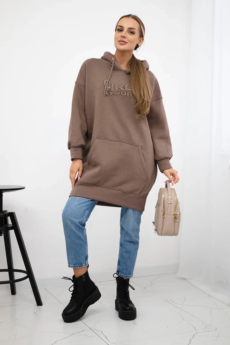 Insulated sweatshirt with embroidered oversize mocca inscription