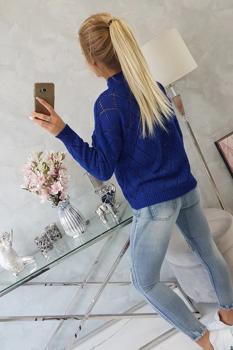 Kesi Sweater high neck with diamond pattern mauve blue
