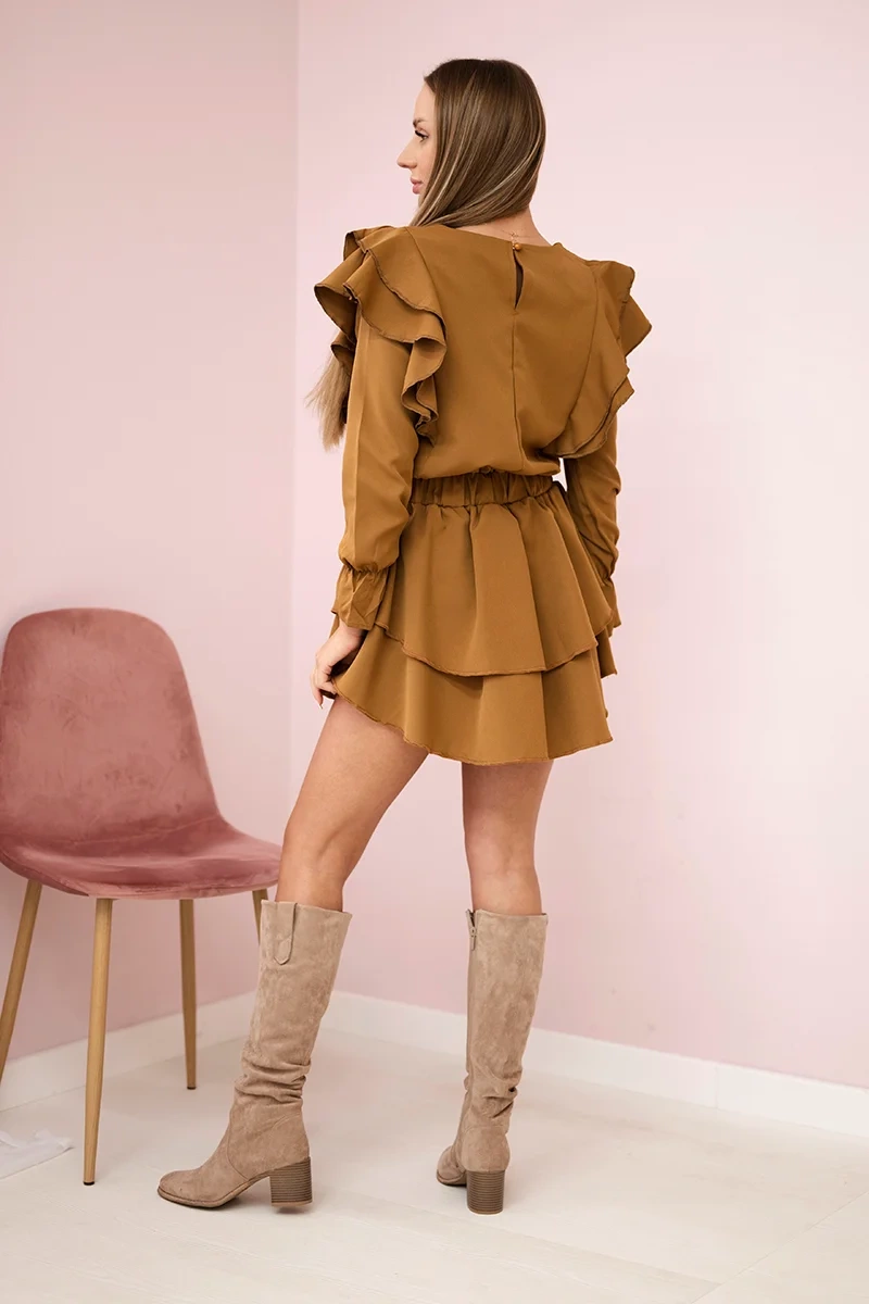 Dress with camel vertical ruffles