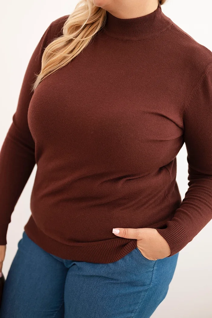 Kesi Włoski Women's Plus Size sweater made of viscose with a turtleneck brown