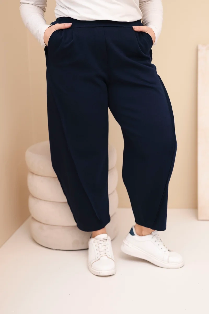 Kesi Włoski Dámske bavlnené nohavice Plus Size vo voľnom strihu s vysokým pásom modré