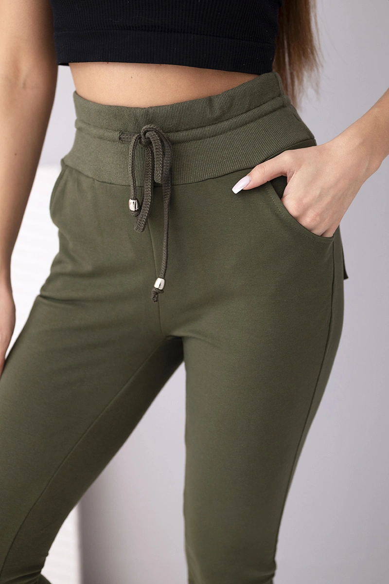 Kesi dámské tepláky s vysokým pasem khaki