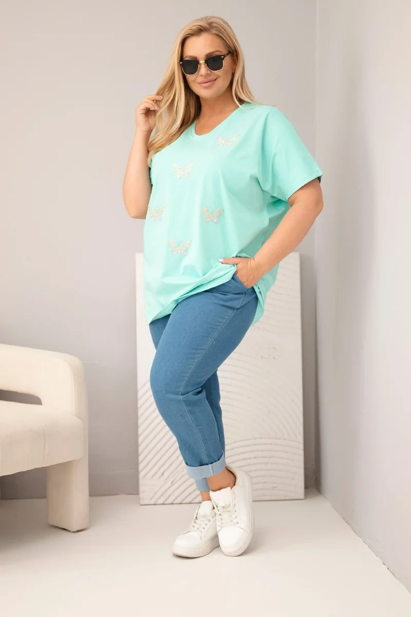 Plus size blúzka s motýľmi mint