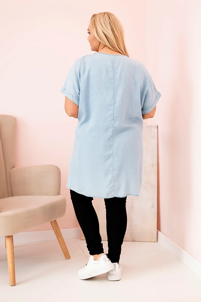 Kesi Włoski Plus Size women's blouse with patches light denim