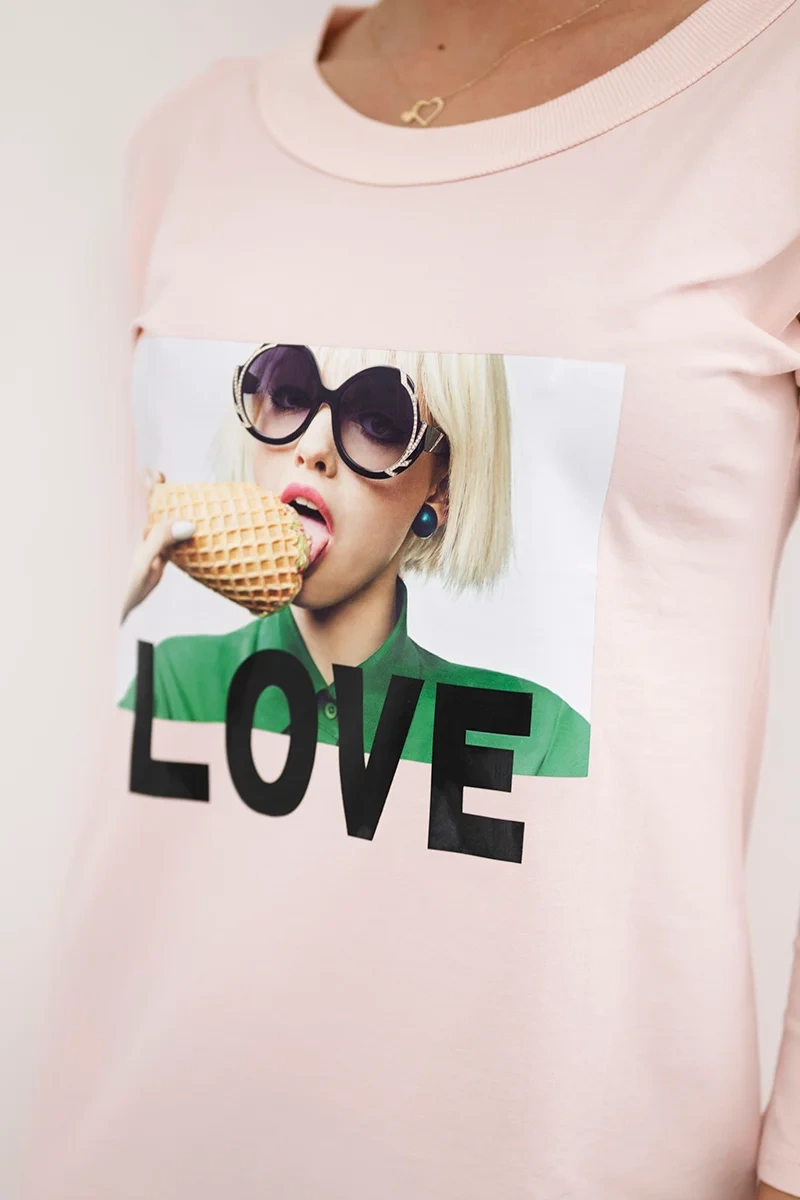 Dress with love print powder pink