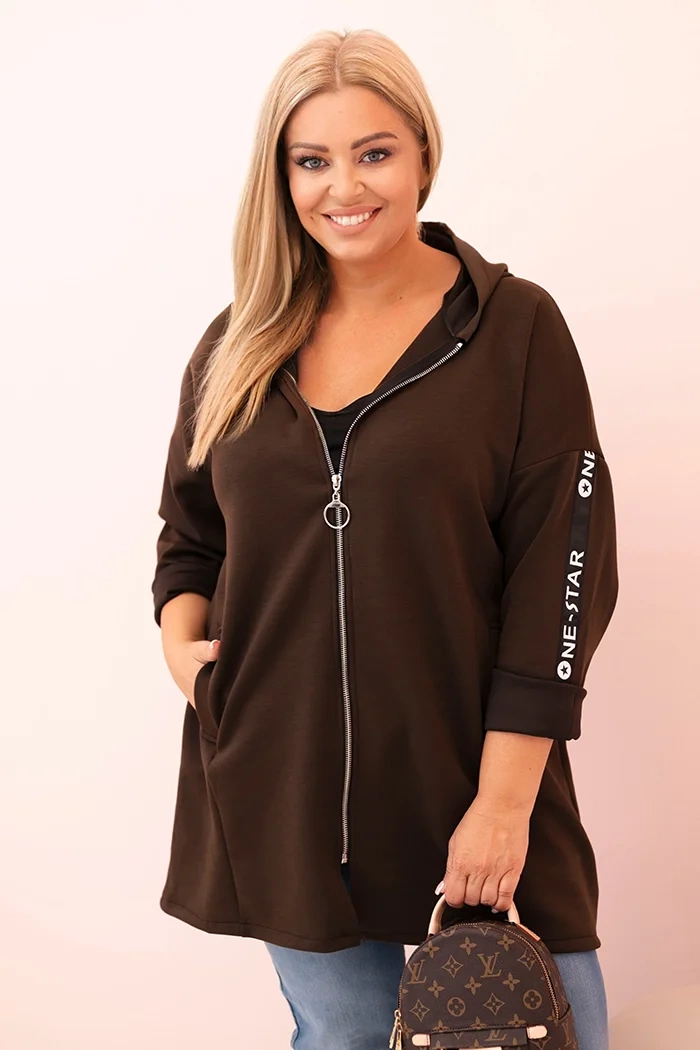 Kesi Włoski Womens butter-colored sweatshirt with decorative sleeves black