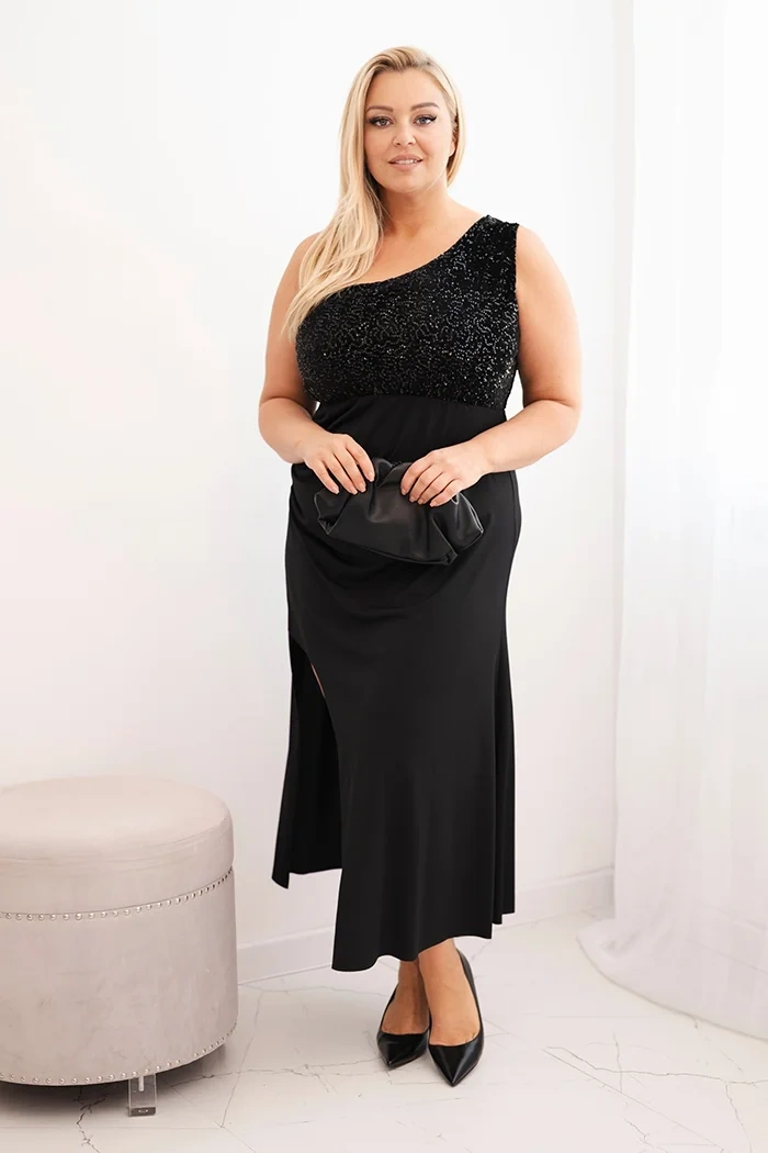 Kesi Włoski Plus Size women's evening dress one-shoulder black