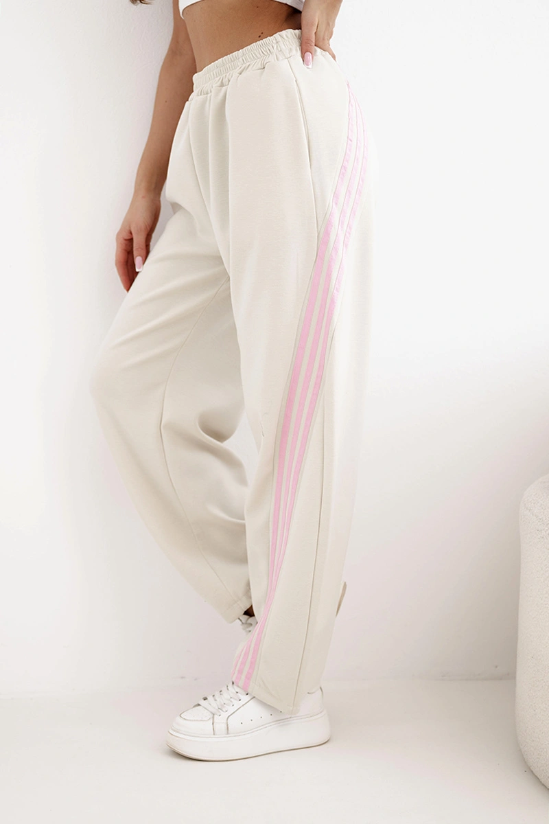 Дамски вискозен панталон Kesi с странични райета, бежов