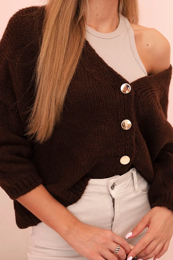 Kesi Włoski Women's sweater with a V-neck and buttons brown